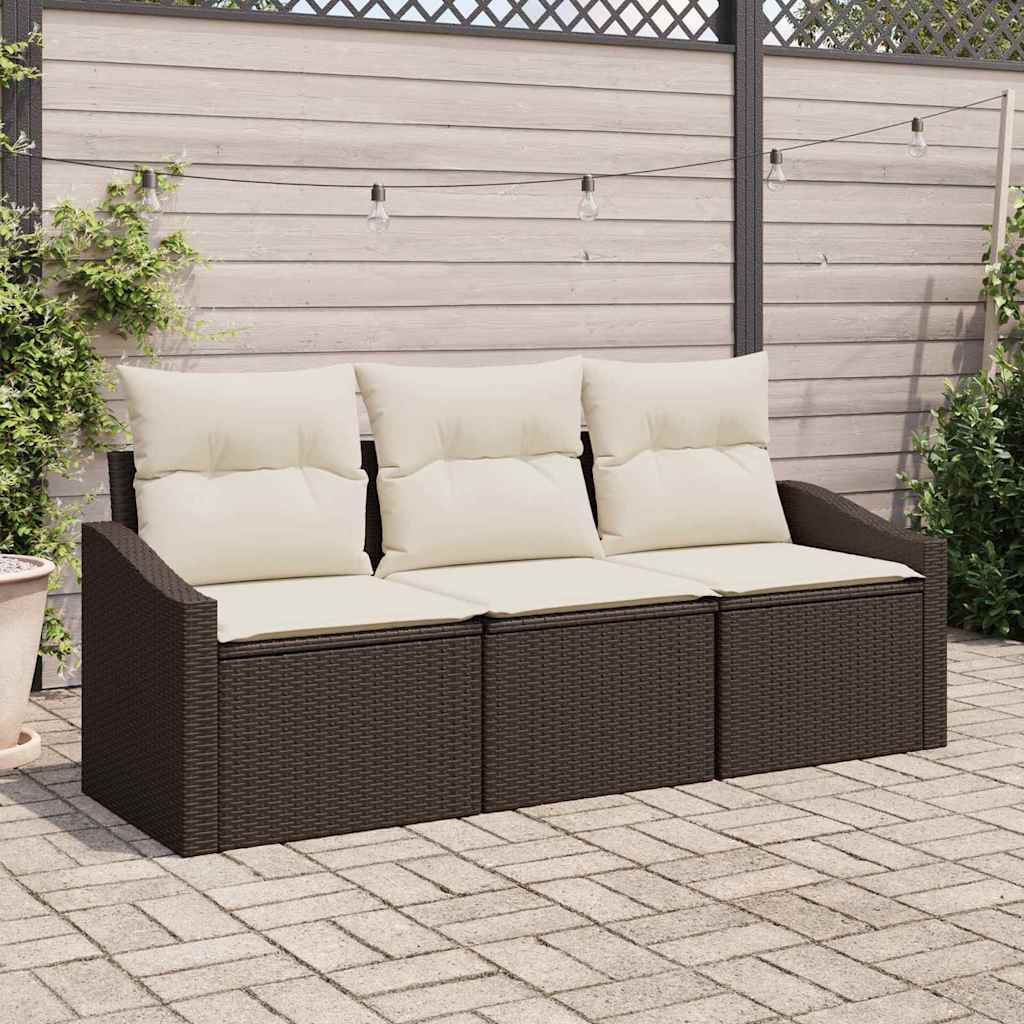 Tuinbankenset met kussen 3 pcs Bruin en wit poly rattan is nu te koop bij PeponiXL, paradijselijk wonen!