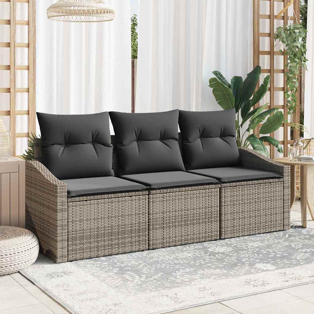 Tuinbankenset met kussen met opslag 3 pcs Grijs poly rattan is nu te koop bij PeponiXL, paradijselijk wonen!