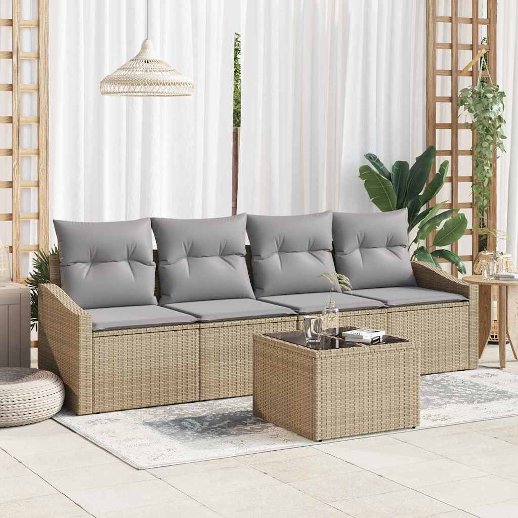 Bankstel met kussen met opslag 5 pcs Beige en Grijs poly rattan is nu te koop bij PeponiXL, paradijselijk wonen!