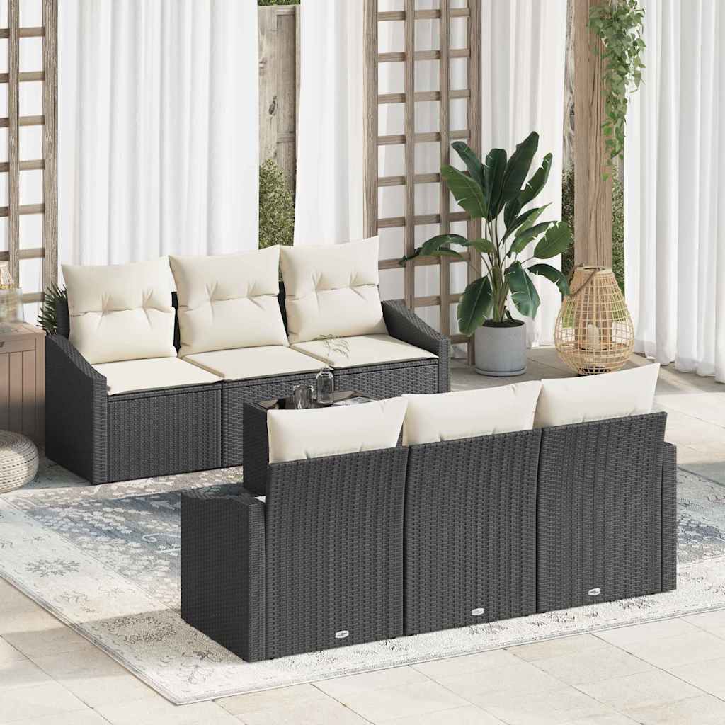 Bankstel met kussen met opslag 7 pcs Zwart en Crème poly rattan is nu te koop bij PeponiXL, paradijselijk wonen!