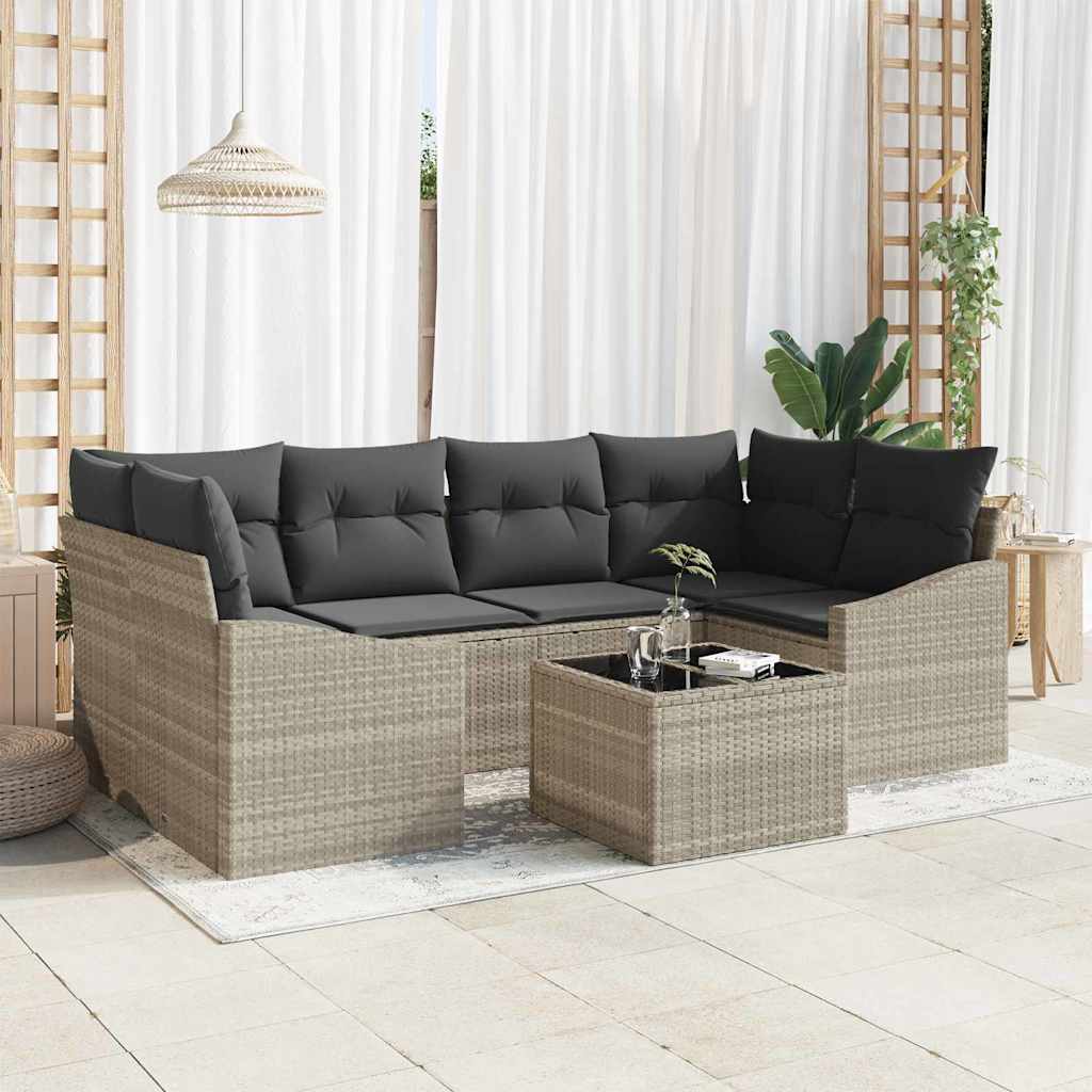 Bankstel 7 pcs Licht Grijs en Donker Grijs poly rattan is nu te koop bij PeponiXL, paradijselijk wonen!