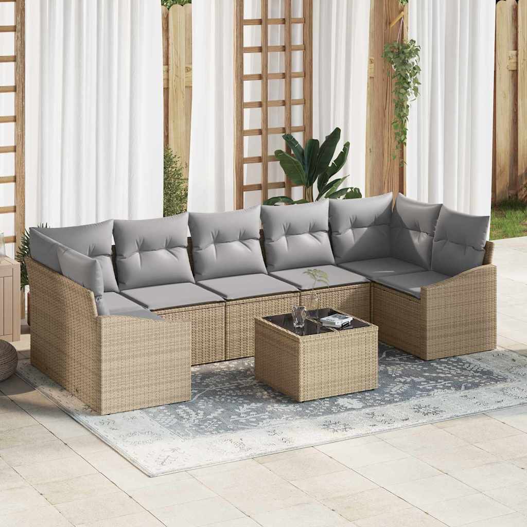 Bankstel met kussen met opslag 8 pcs Beige en Grijs poly rattan is nu te koop bij PeponiXL, paradijselijk wonen!