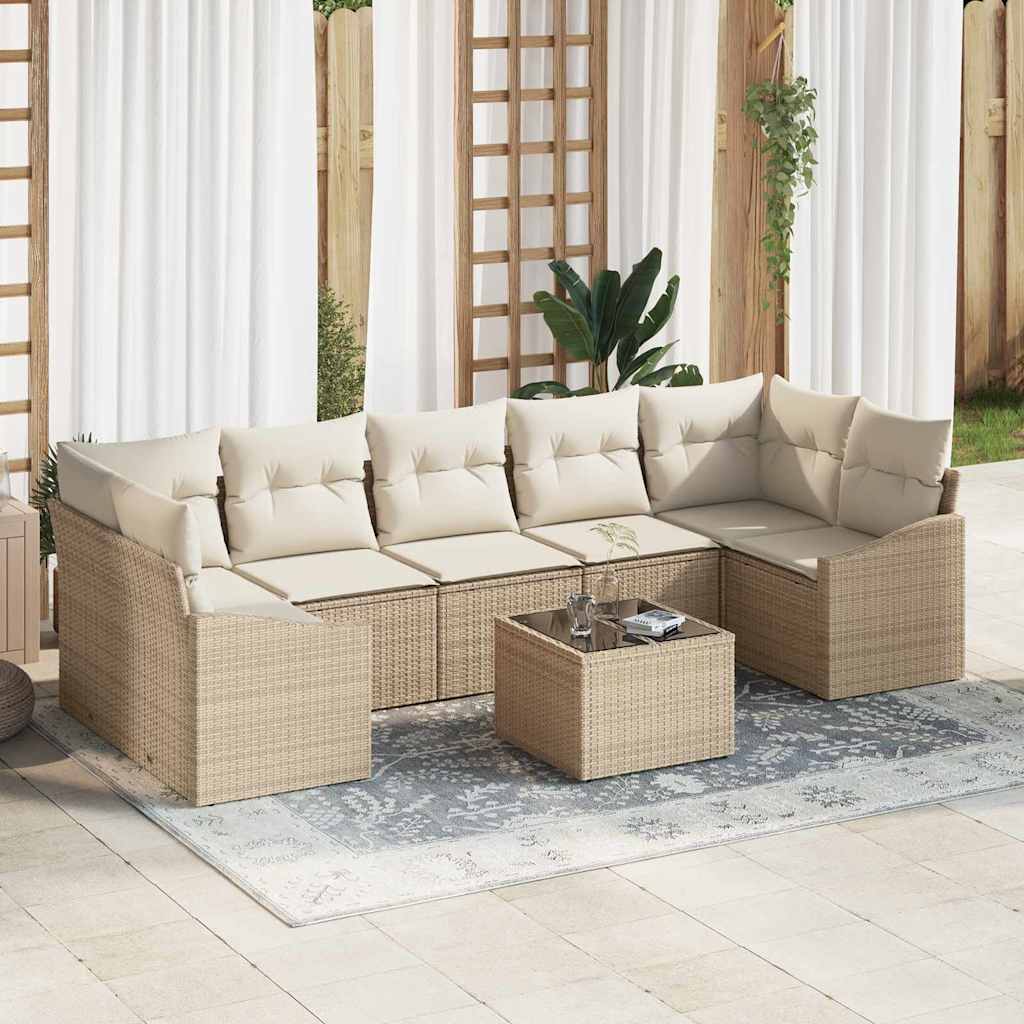 Bankstel met kussen met opslag 8 pcs Beige en Crème poly rattan is nu te koop bij PeponiXL, paradijselijk wonen!