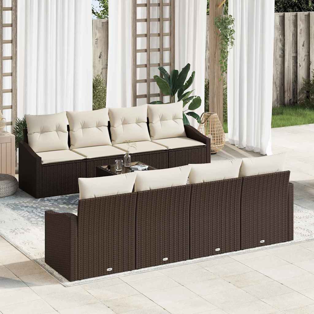 Bankstel met kussen met opslag 7 pcs Bruin en Crème poly rattan is nu te koop bij PeponiXL, paradijselijk wonen!