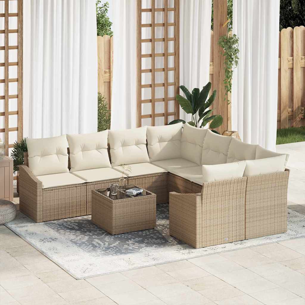 Bankstel met kussen met opslag 9 pcs Beige en Crème poly rattan is nu te koop bij PeponiXL, paradijselijk wonen!
