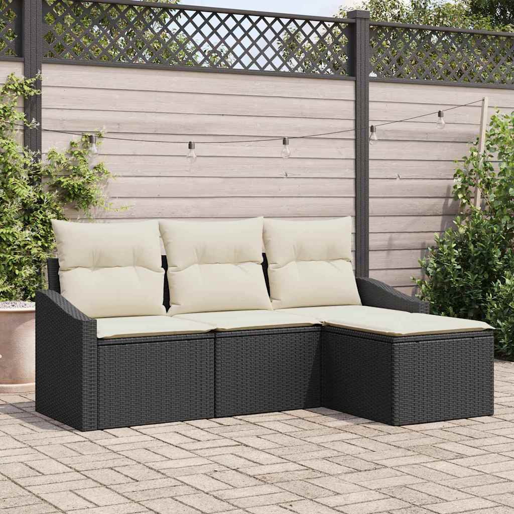 Bankstel met kussen met opslag 4 pcs Zwart en Crème poly rattan is nu te koop bij PeponiXL, paradijselijk wonen!