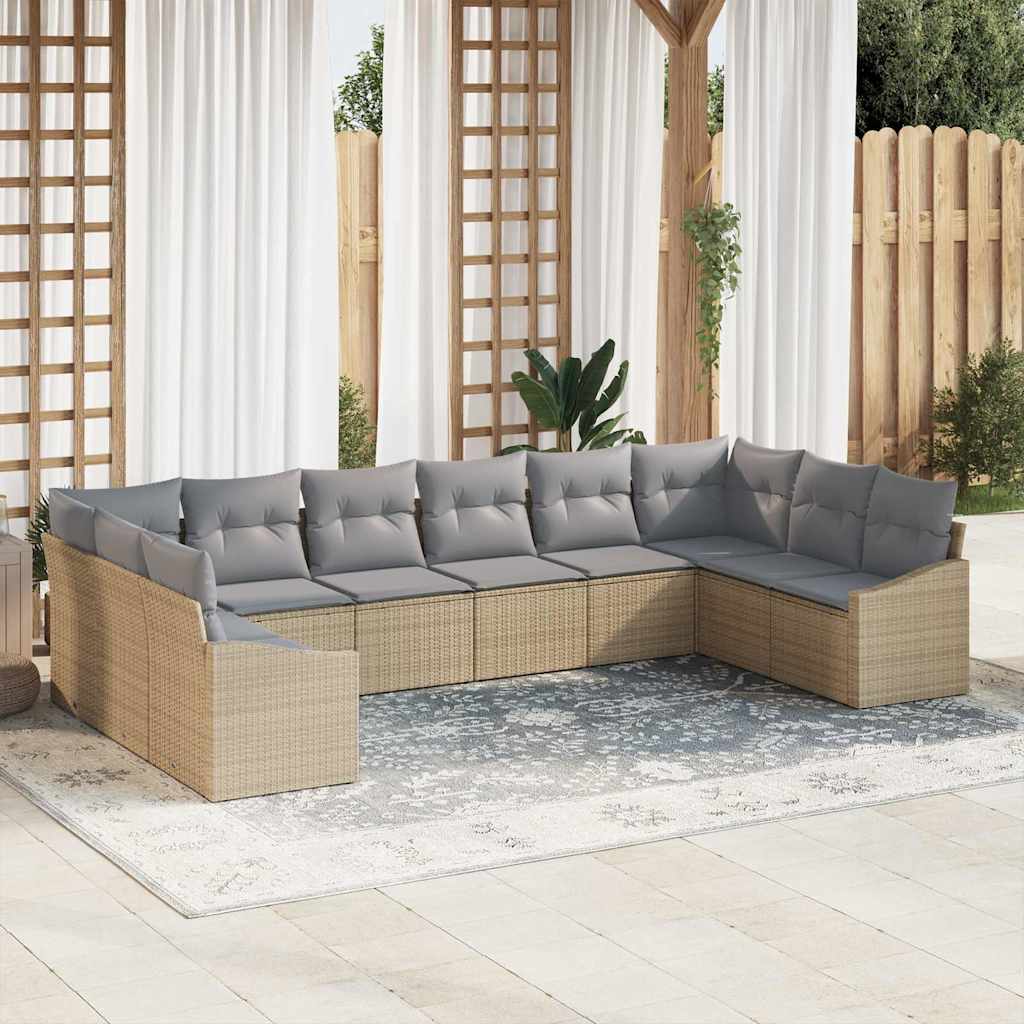 Tuinbankenset 10 pcs Beige en Licht Grijs poly rattan is nu te koop bij PeponiXL, paradijselijk wonen!