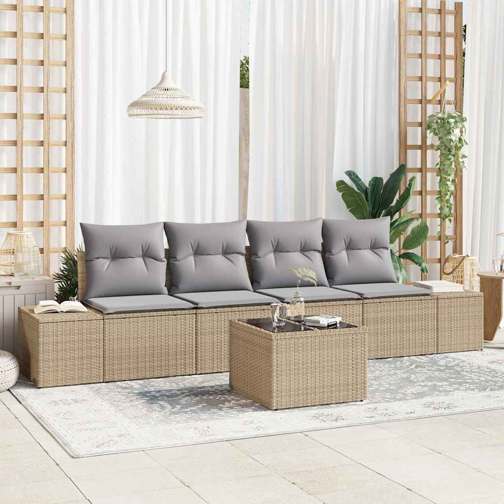 Tuin Sofa Set met kussen 5 pcs Beige en Grijs poly rattan is nu te koop bij PeponiXL, paradijselijk wonen!