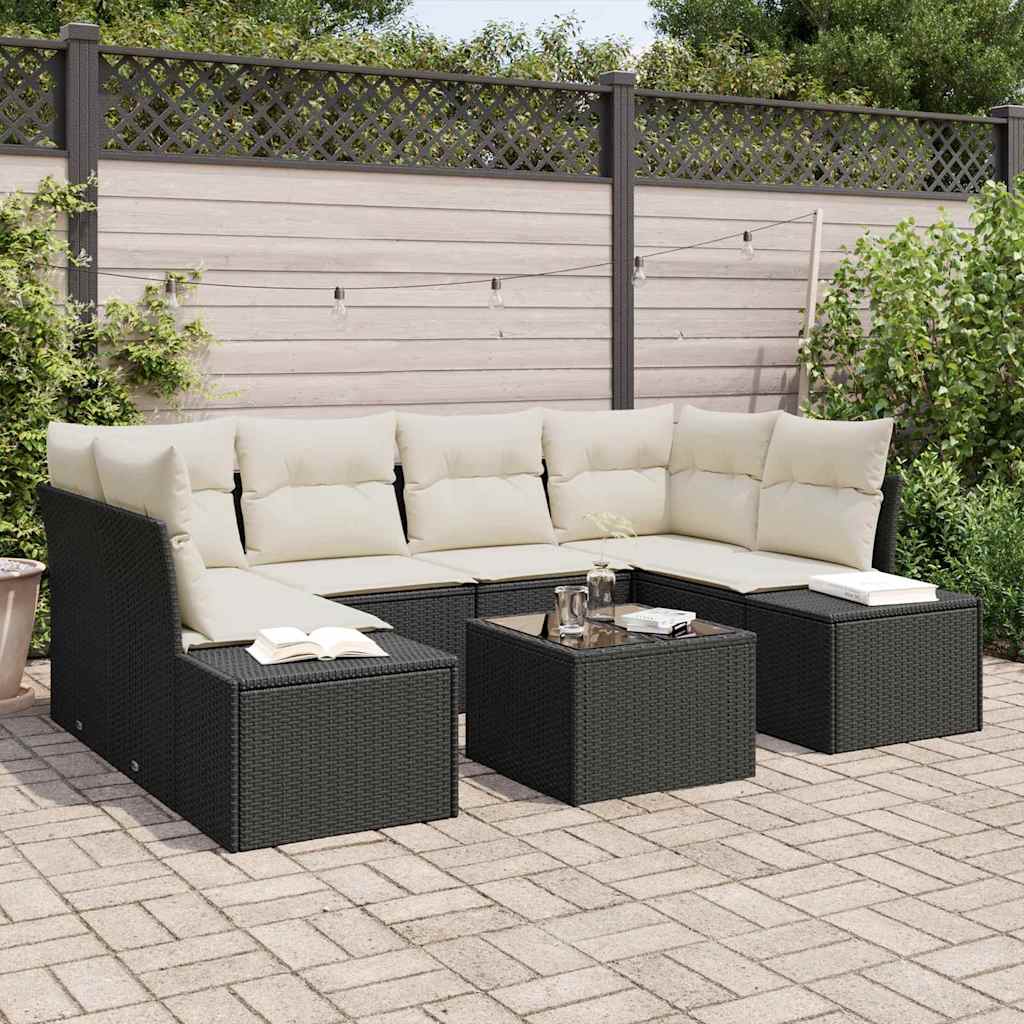 Tuin Sofa Set met kussen 8 pcs Zwart en Crème poly rattan is nu te koop bij PeponiXL, paradijselijk wonen!