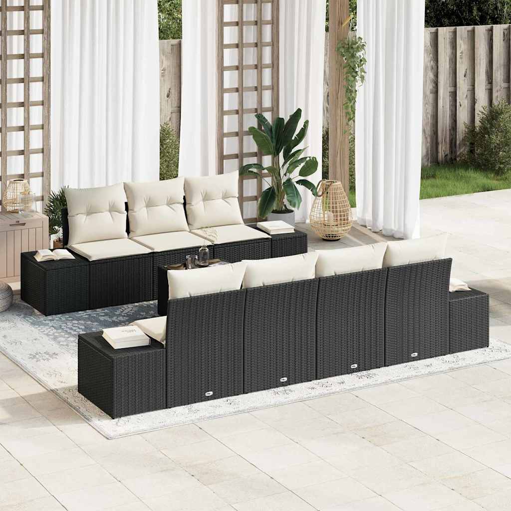 Tuin Sofa Set met kussen 8 pcs Zwart en Crème poly rattan is nu te koop bij PeponiXL, paradijselijk wonen!