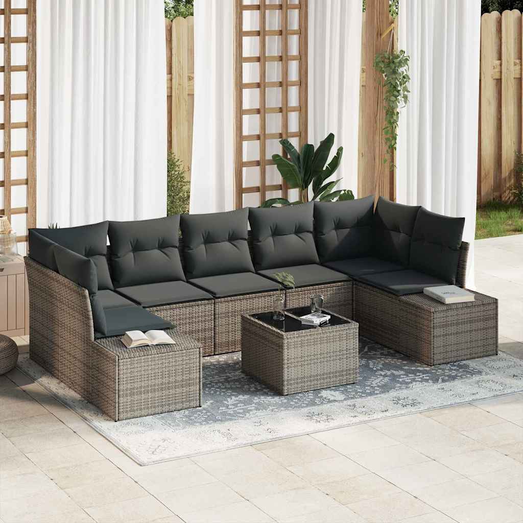 Tuin Sofa Set met kussen met opslag 8 pcs Grijs poly rattan is nu te koop bij PeponiXL, paradijselijk wonen!