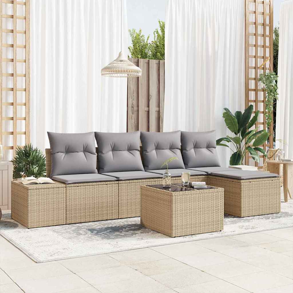 Tuin Sofa Set met kussen 5 pcs Beige en Licht Grijs poly rattan is nu te koop bij PeponiXL, paradijselijk wonen!