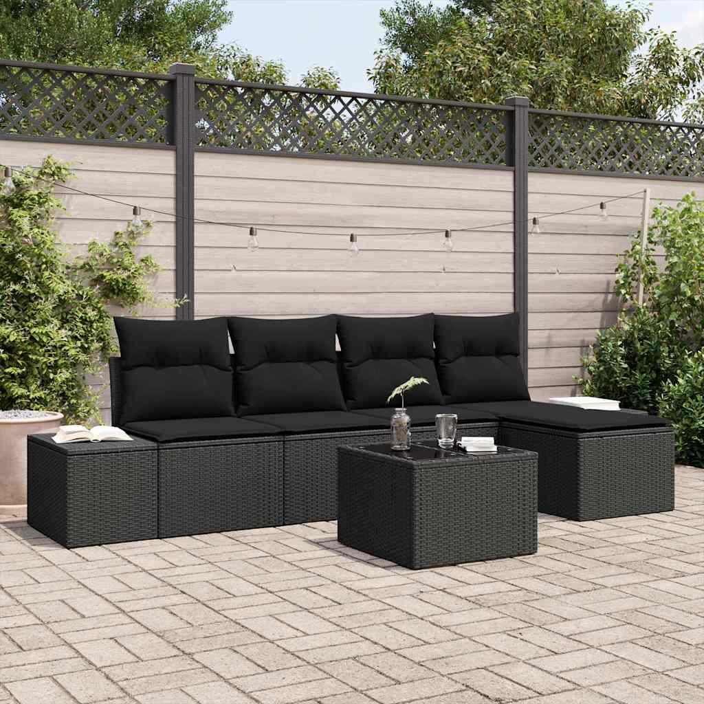 Tuin Sofa Set met kussen met opslag 5 pcs Zwart poly rattan is nu te koop bij PeponiXL, paradijselijk wonen!