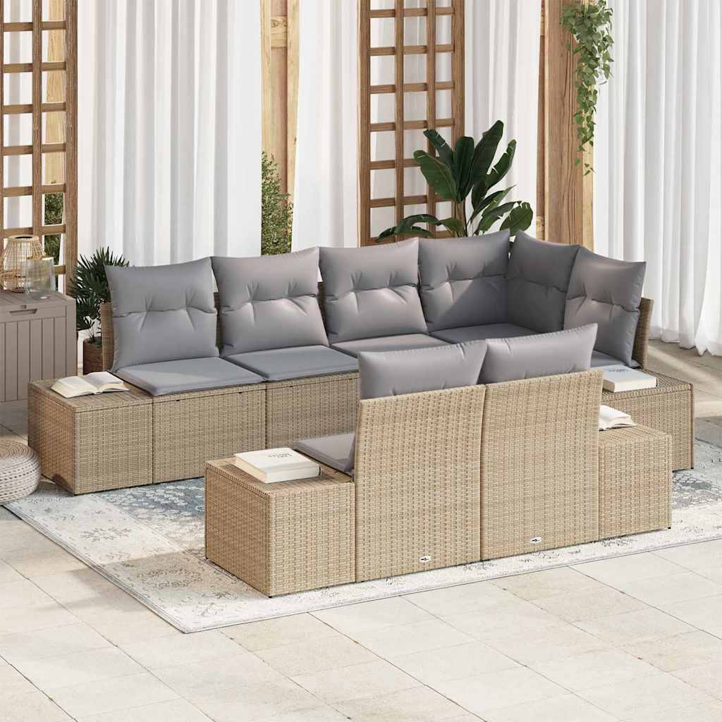 Tuinbankenset met opslag 7 pcs Beige en Licht Grijs poly rattan is nu te koop bij PeponiXL, paradijselijk wonen!