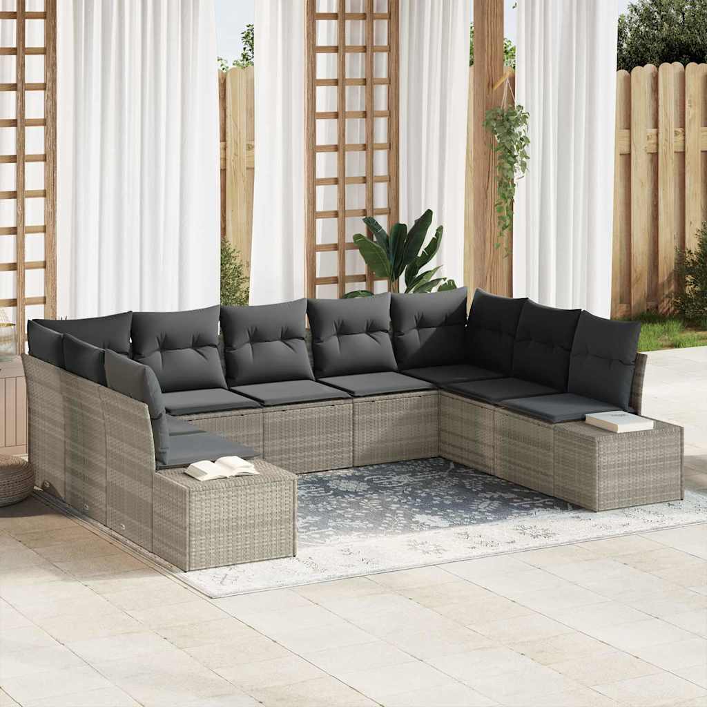 Tuinbankenset met kussen 9 pcs Lichtgrijs Polyrattan is nu te koop bij PeponiXL, paradijselijk wonen!