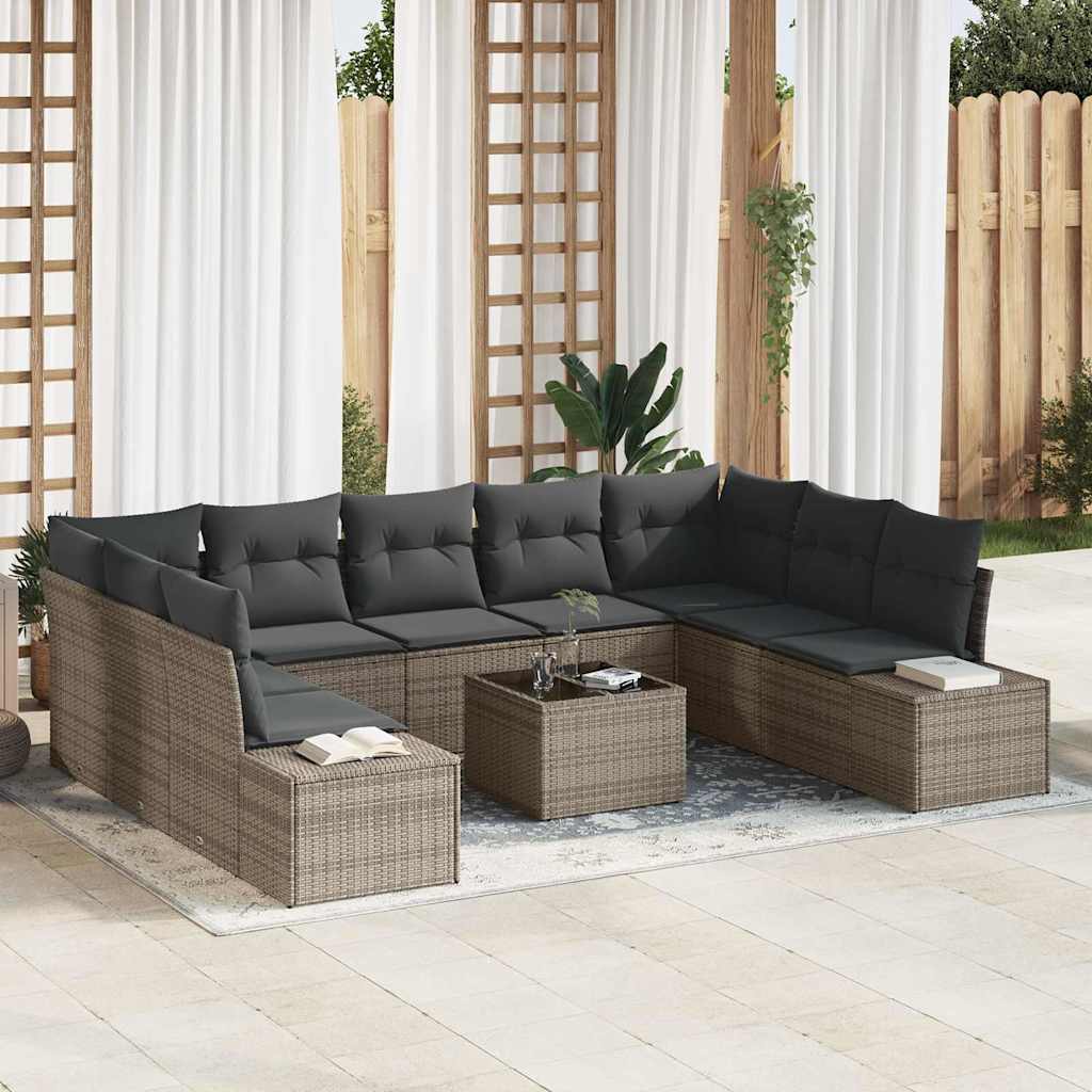 Tuinbankenset met kussen 9 pcs Grijs Polyrattan is nu te koop bij PeponiXL, paradijselijk wonen!