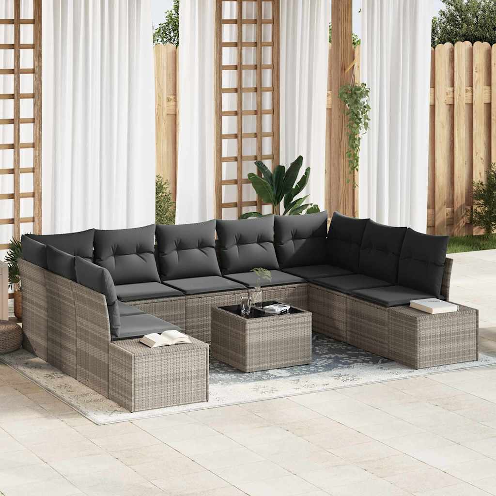 Tuinbankenset met kussen 9 pcs Lichtgrijs Polyrattan is nu te koop bij PeponiXL, paradijselijk wonen!