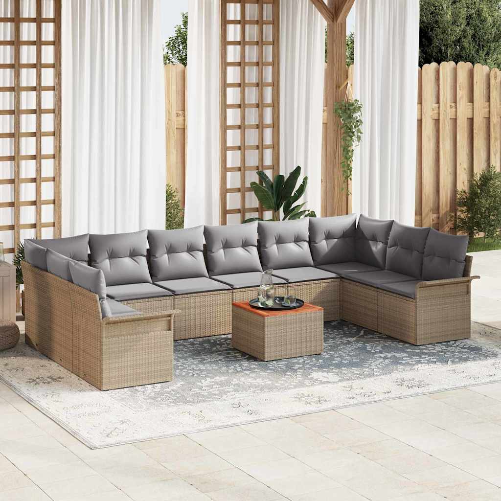 Tuinbankenset 11 pcs Beige en Licht Grijs poly rattan is nu te koop bij PeponiXL, paradijselijk wonen!