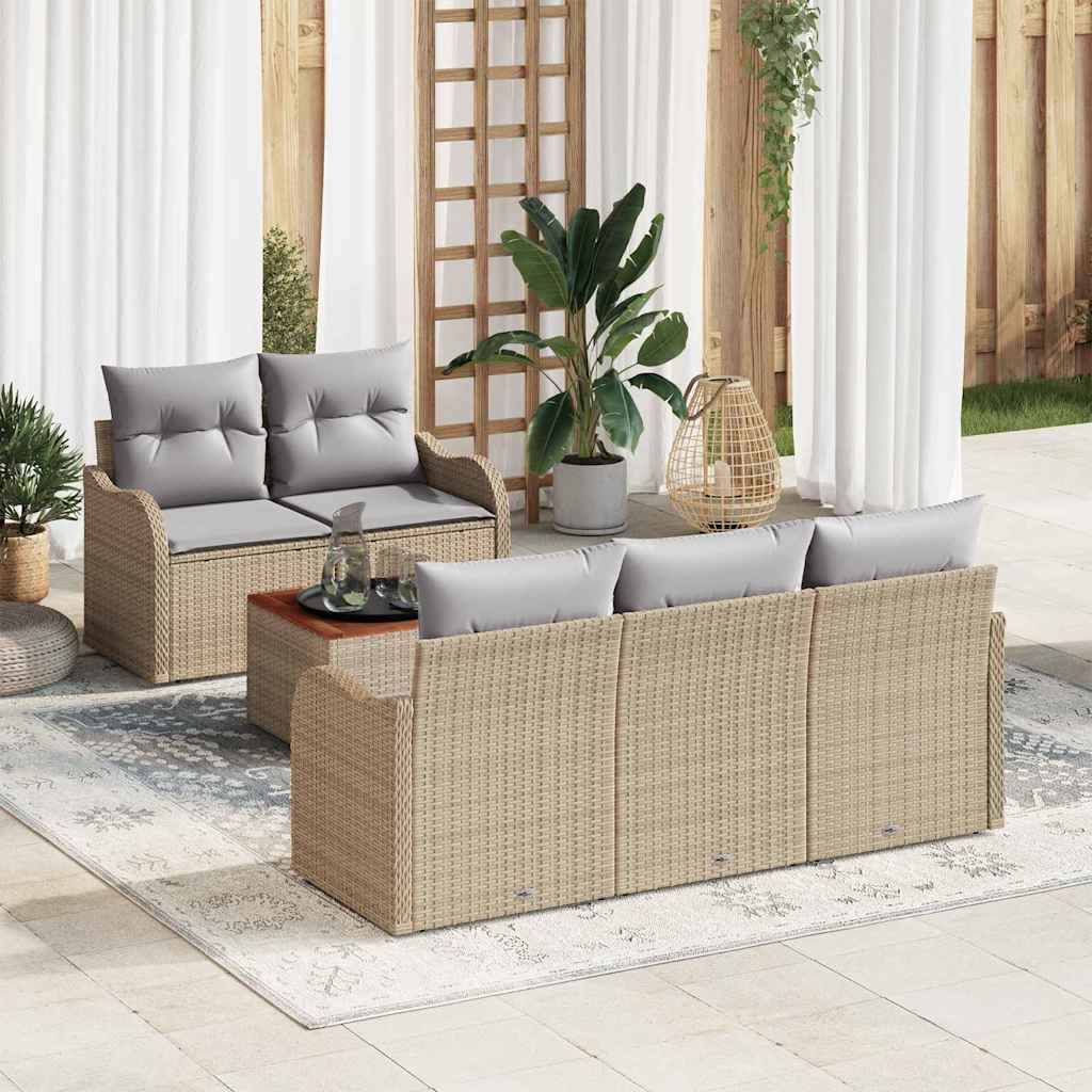 Tuinbankenset met opslag 6 pcs Beige en Licht Grijs poly rattan is nu te koop bij PeponiXL, paradijselijk wonen!