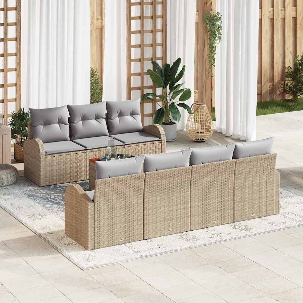 Tuinbankenset met opslag 8 pcs Beige en Licht Grijs poly rattan is nu te koop bij PeponiXL, paradijselijk wonen!