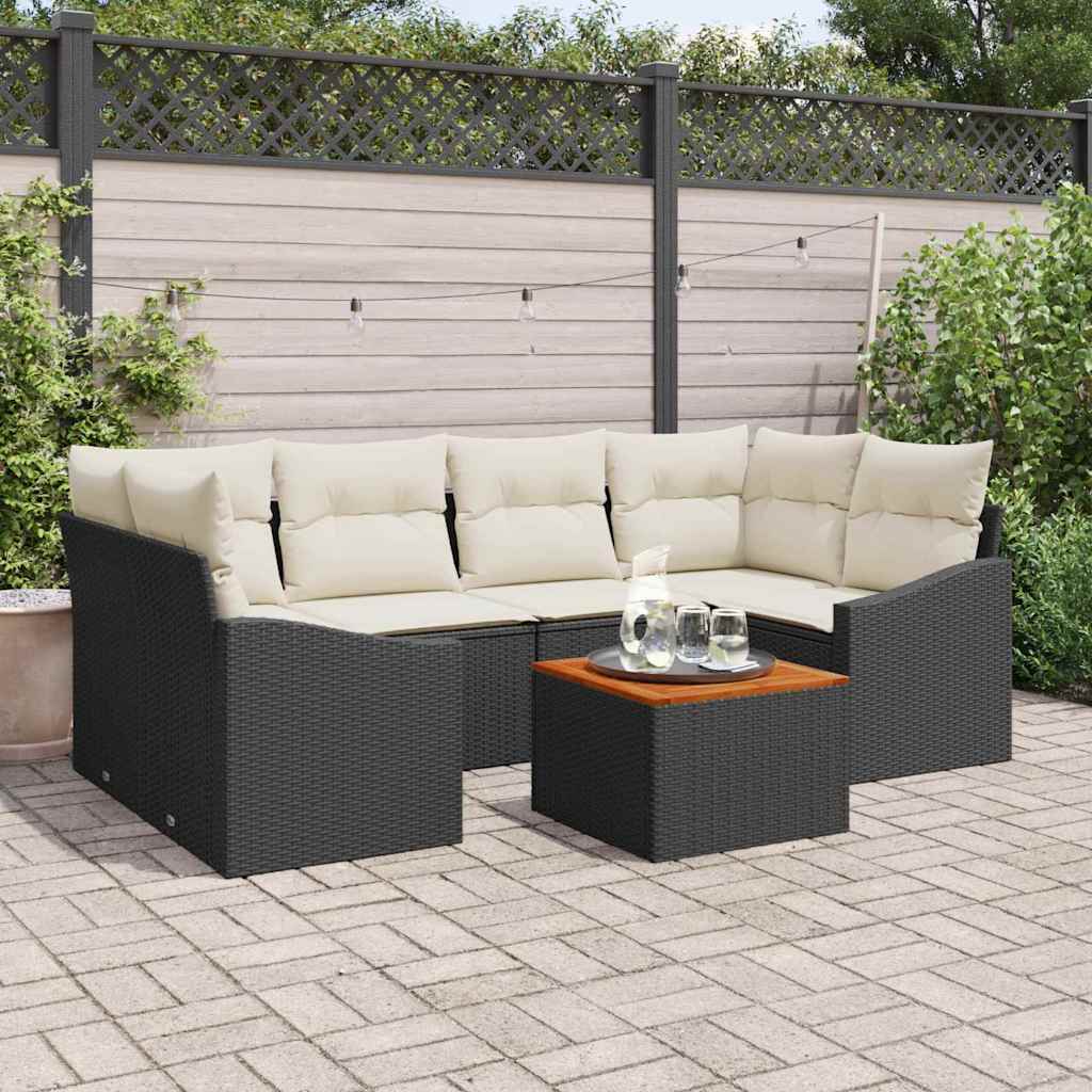 Tuinbankenset met opslag 7 pcs Zwart en Crème poly rattan is nu te koop bij PeponiXL, paradijselijk wonen!
