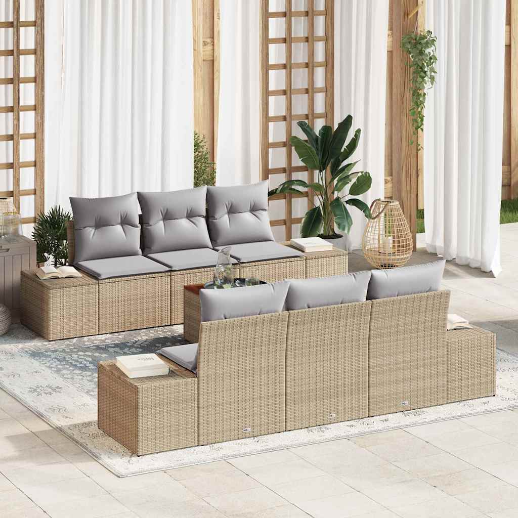 Tuinbankenset met opslag 7 pcs Beige en Licht Grijs poly rattan is nu te koop bij PeponiXL, paradijselijk wonen!