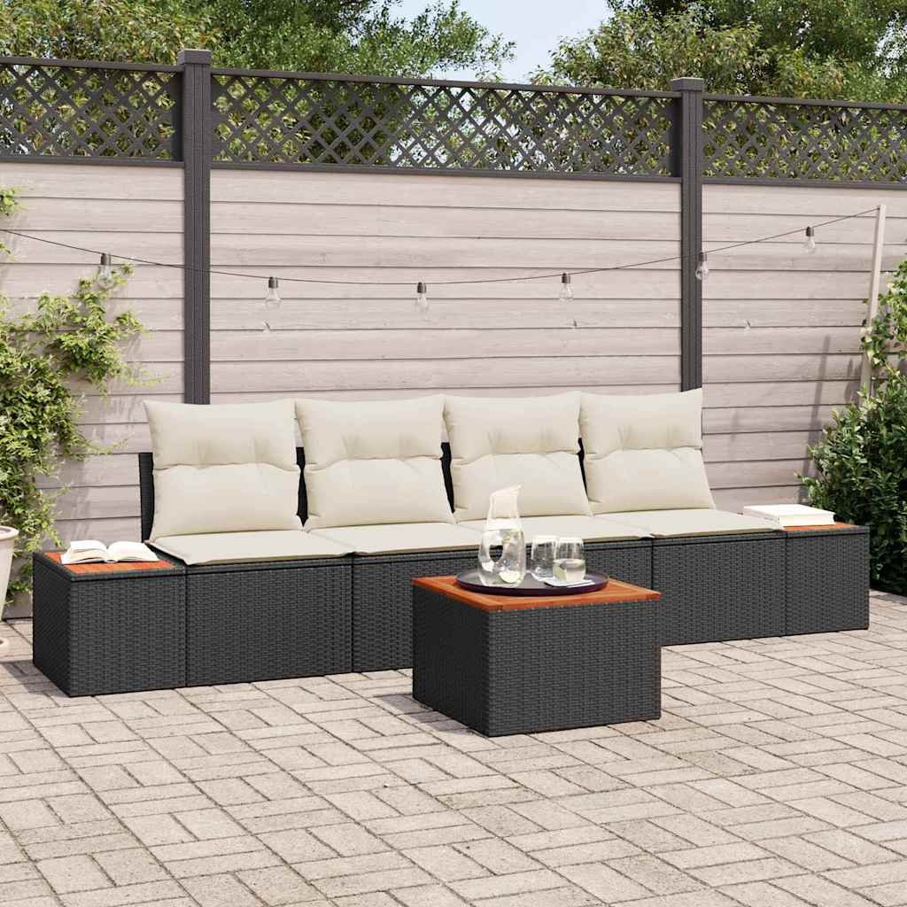 Tuin Sofa Set met kussen met opslag 5 pcs Zwart Poly riet is nu te koop bij PeponiXL, paradijselijk wonen!