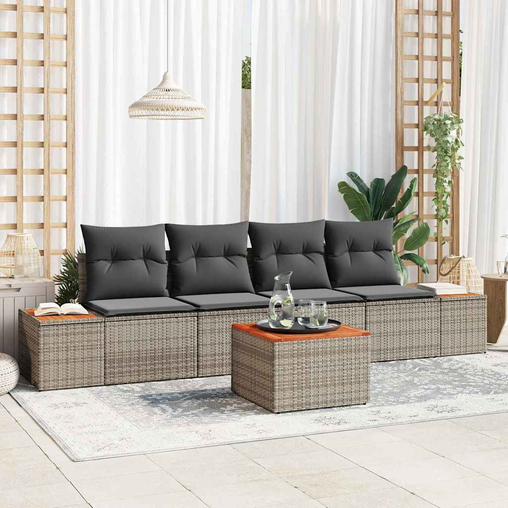 Tuin Sofa Set met kussen met opslag 5 pcs Grijs Poly riet is nu te koop bij PeponiXL, paradijselijk wonen!