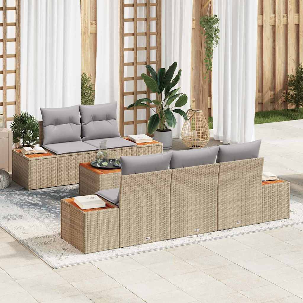 Tuin Sofa Set met kussen met opslag 6 pcs Beige Poly riet is nu te koop bij PeponiXL, paradijselijk wonen!