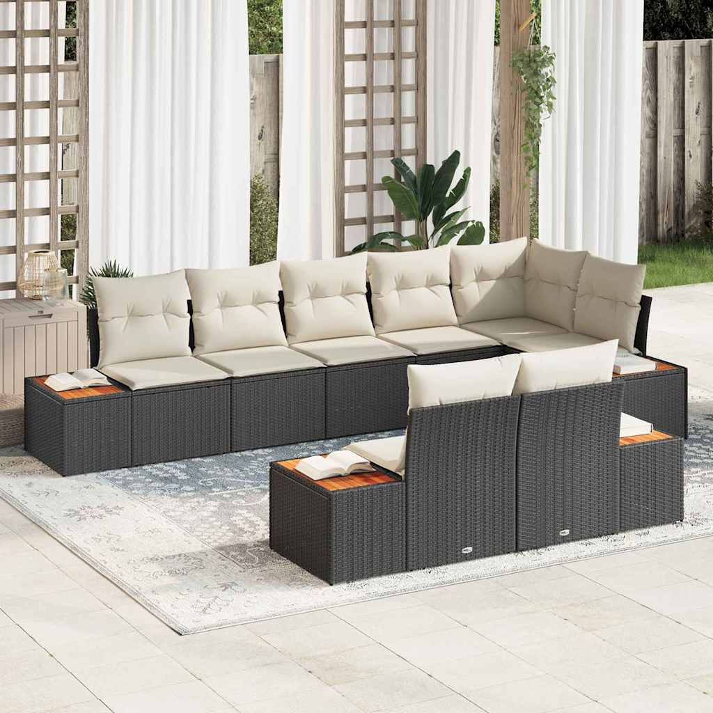 Tuinbankenset met kussen 8 pcs Zwart en Crème Polyrattan is nu te koop bij PeponiXL, paradijselijk wonen!