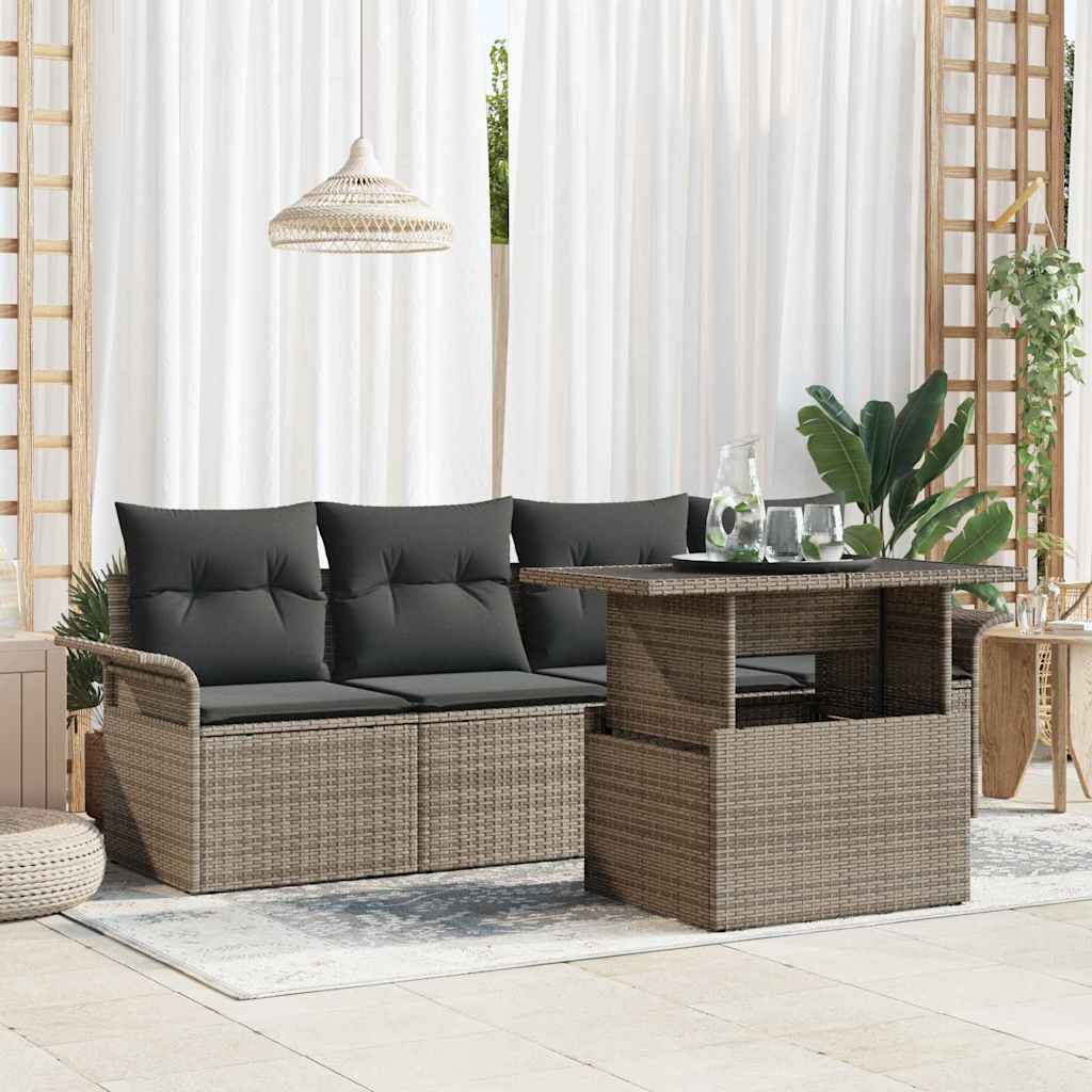 Tuin Sofa Set met kussen met opslag 5 pcs Grijs Poly Rattan is nu te koop bij PeponiXL, paradijselijk wonen!