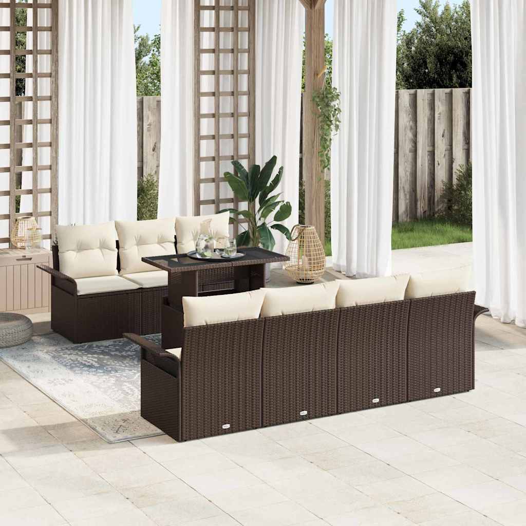 Tuin Sofa Set met kussen met opslag 8 pcs Bruin Poly riet is nu te koop bij PeponiXL, paradijselijk wonen!
