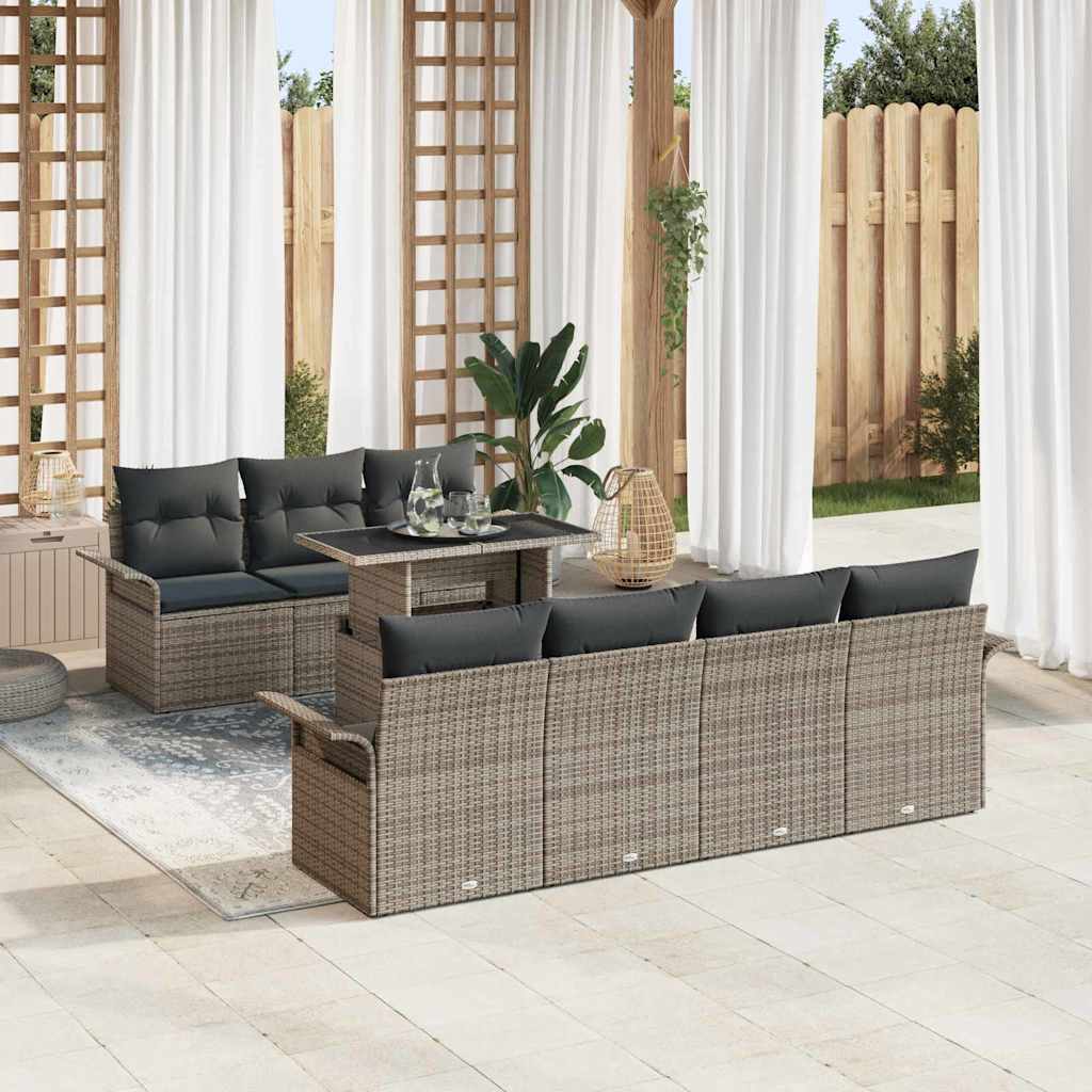 Tuin Sofa Set met kussen met opslag 8 pcs Grijs Poly Rattan is nu te koop bij PeponiXL, paradijselijk wonen!