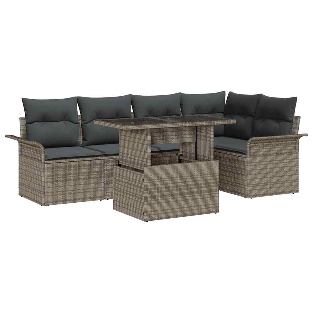 Tuin Sofa Set met kussen met opslag 6 pcs Grijs Poly Rattan is nu te koop bij PeponiXL, paradijselijk wonen!