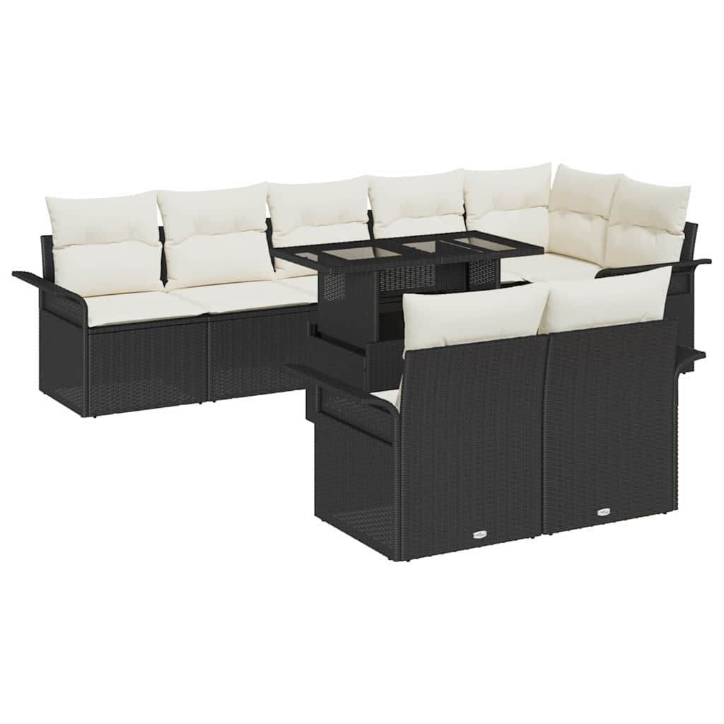 Tuin Sofa Set met kussen met opslag 9 pcs Zwart Poly riet is nu te koop bij PeponiXL, paradijselijk wonen!
