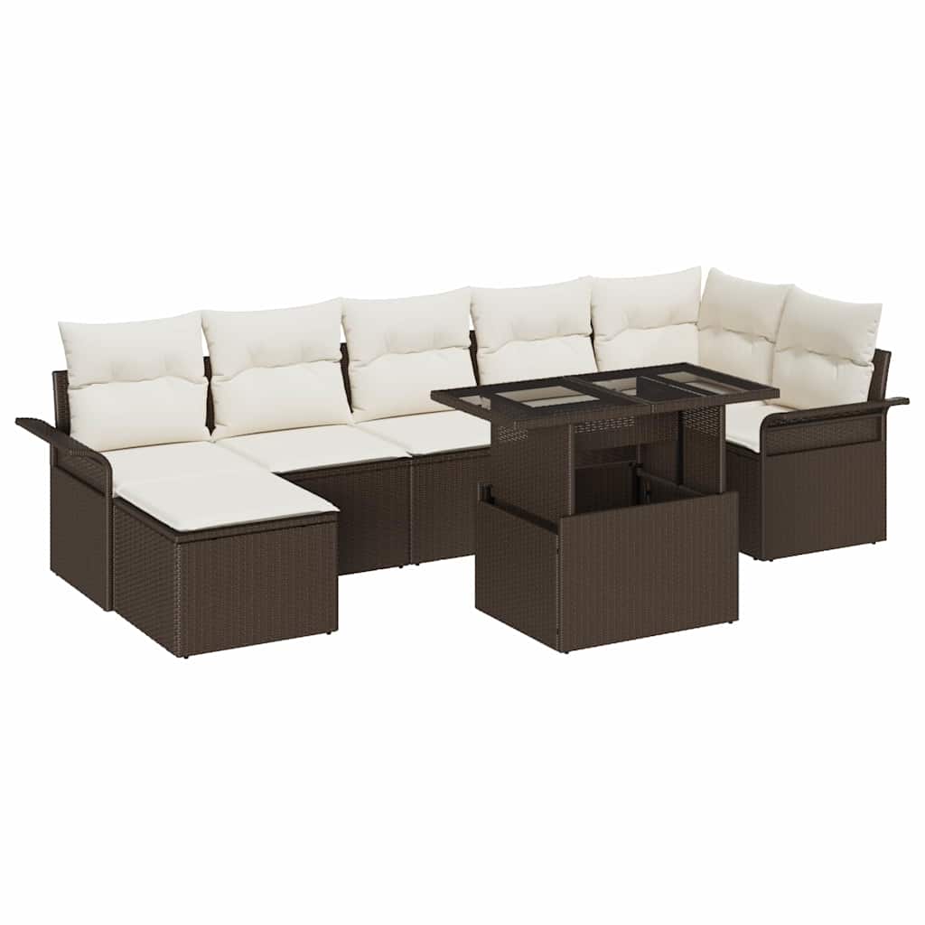 Tuin Sofa Set met kussen met opslag 8 pcs Bruin Poly riet is nu te koop bij PeponiXL, paradijselijk wonen!