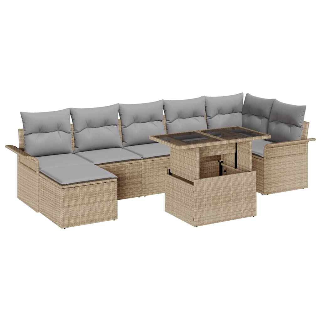 Tuin Sofa Set met kussen met opslag 8 pcs Beige Poly riet is nu te koop bij PeponiXL, paradijselijk wonen!