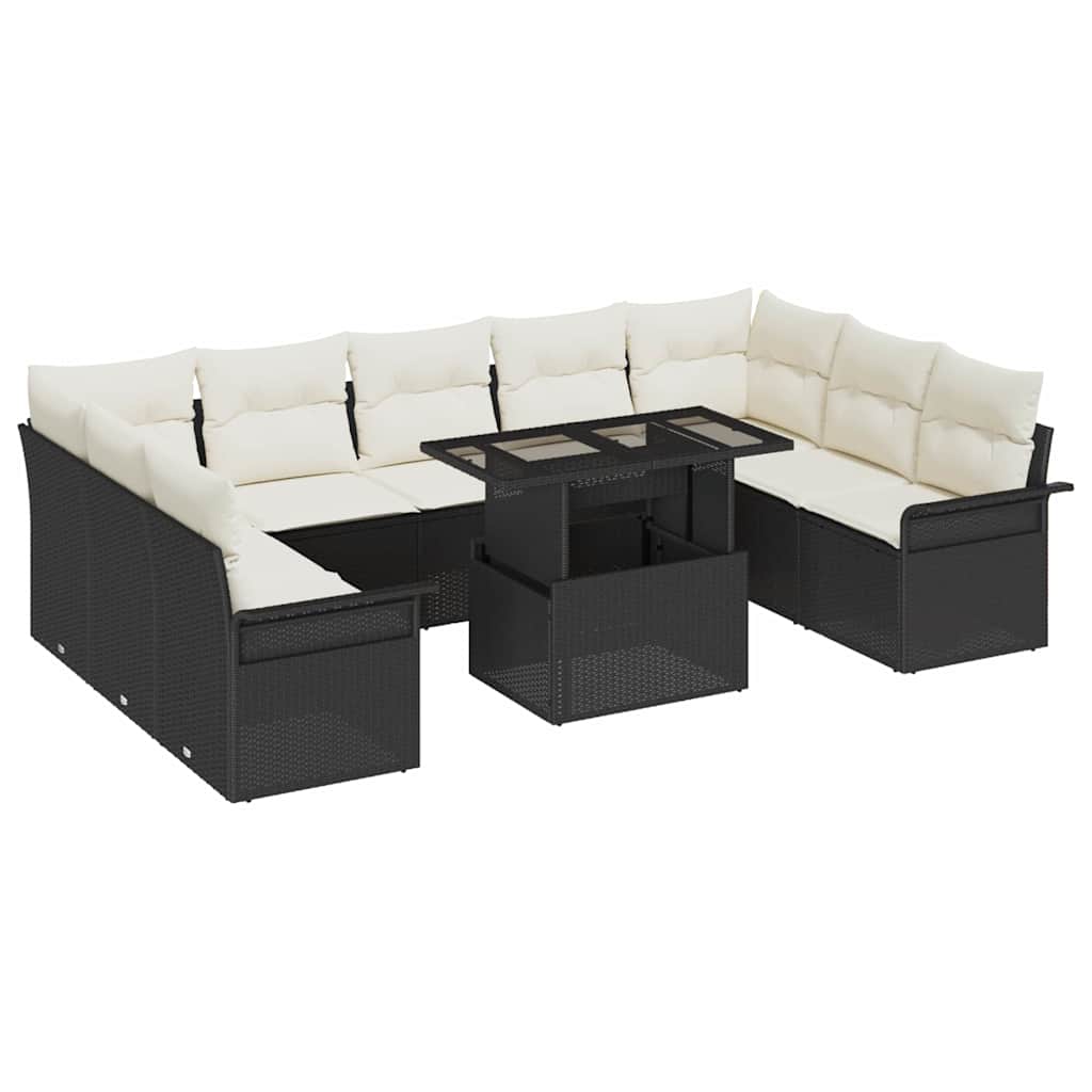 Tuin Sofa Set met kussen met kussen 10 pcs Zwart Poly Rattan is nu te koop bij PeponiXL, paradijselijk wonen!