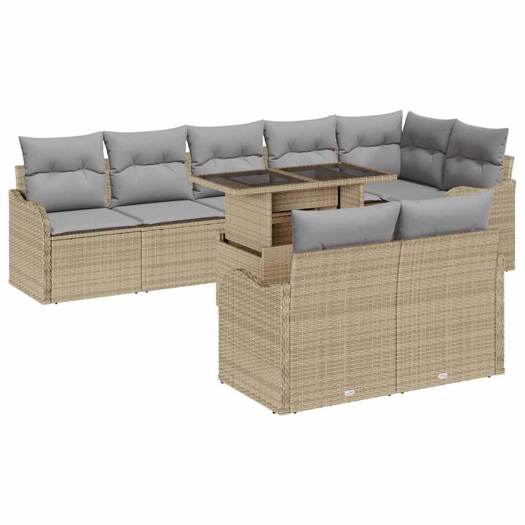 Tuin Sofa Set met kussen met kussen 9 pcs Beige Poly Rattan is nu te koop bij PeponiXL, paradijselijk wonen!
