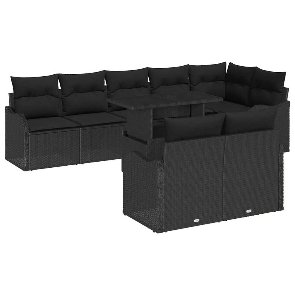 Tuin Sofa Set met kussen met kussen 9 pcs Zwart Poly Rattan is nu te koop bij PeponiXL, paradijselijk wonen!