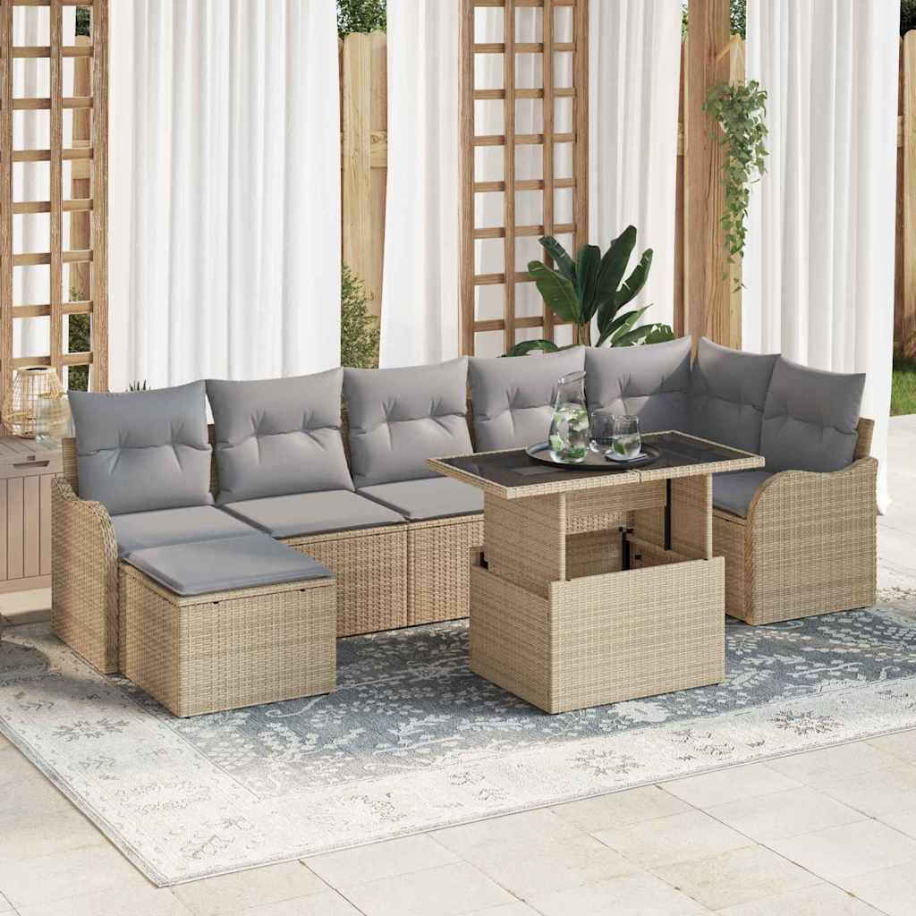 Tuin Sofa Set met kussen met opslag 8 pcs Beige Poly riet is nu te koop bij PeponiXL, paradijselijk wonen!