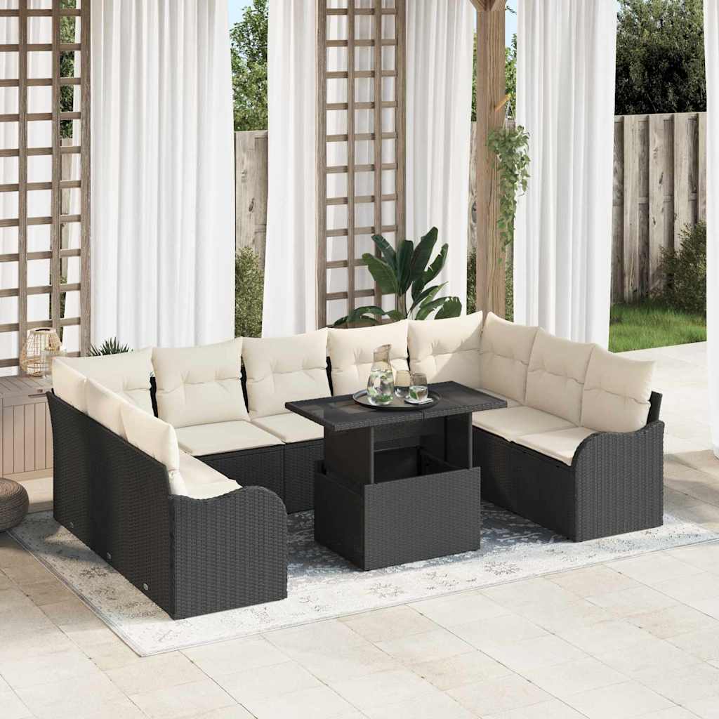 Tuin Sofa Set met kussen met kussen 10 pcs Zwart Poly Rattan is nu te koop bij PeponiXL, paradijselijk wonen!
