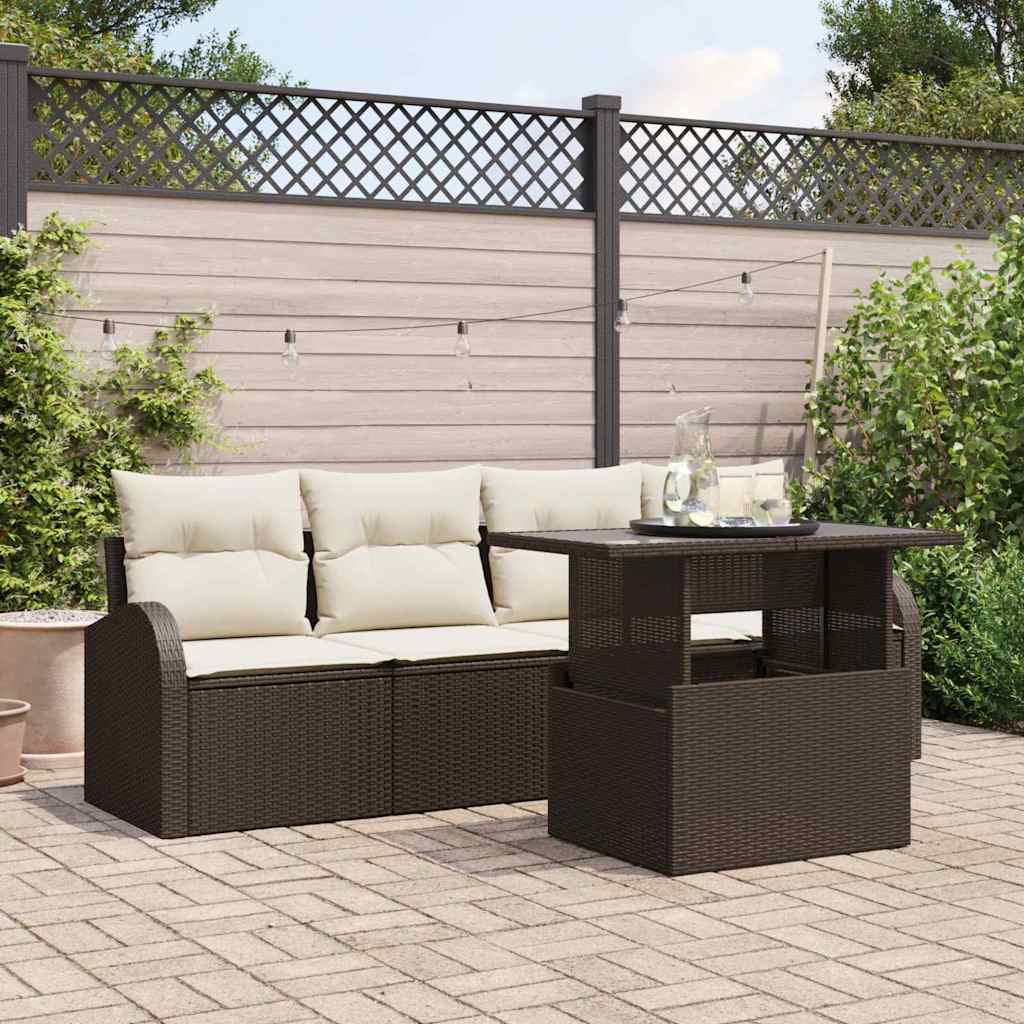 Tuin Sofa Set met kussen met kussen 5 pcs Bruin Poly Rattan is nu te koop bij PeponiXL, paradijselijk wonen!