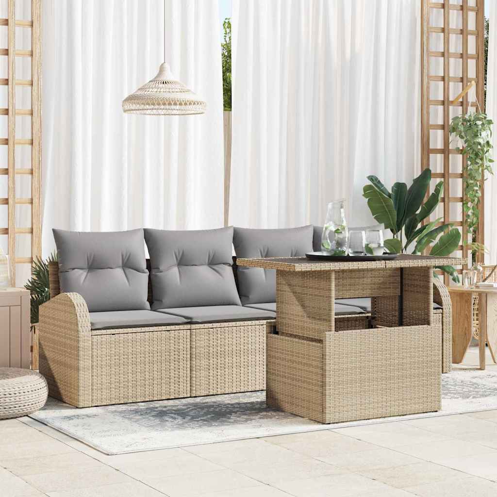 Tuin Sofa Set met kussen met kussen 5 pcs Beige Poly Rattan is nu te koop bij PeponiXL, paradijselijk wonen!