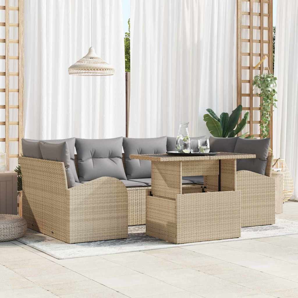 Tuin Sofa Set met kussen met opslag 7 pcs Beige Poly Rattan is nu te koop bij PeponiXL, paradijselijk wonen!