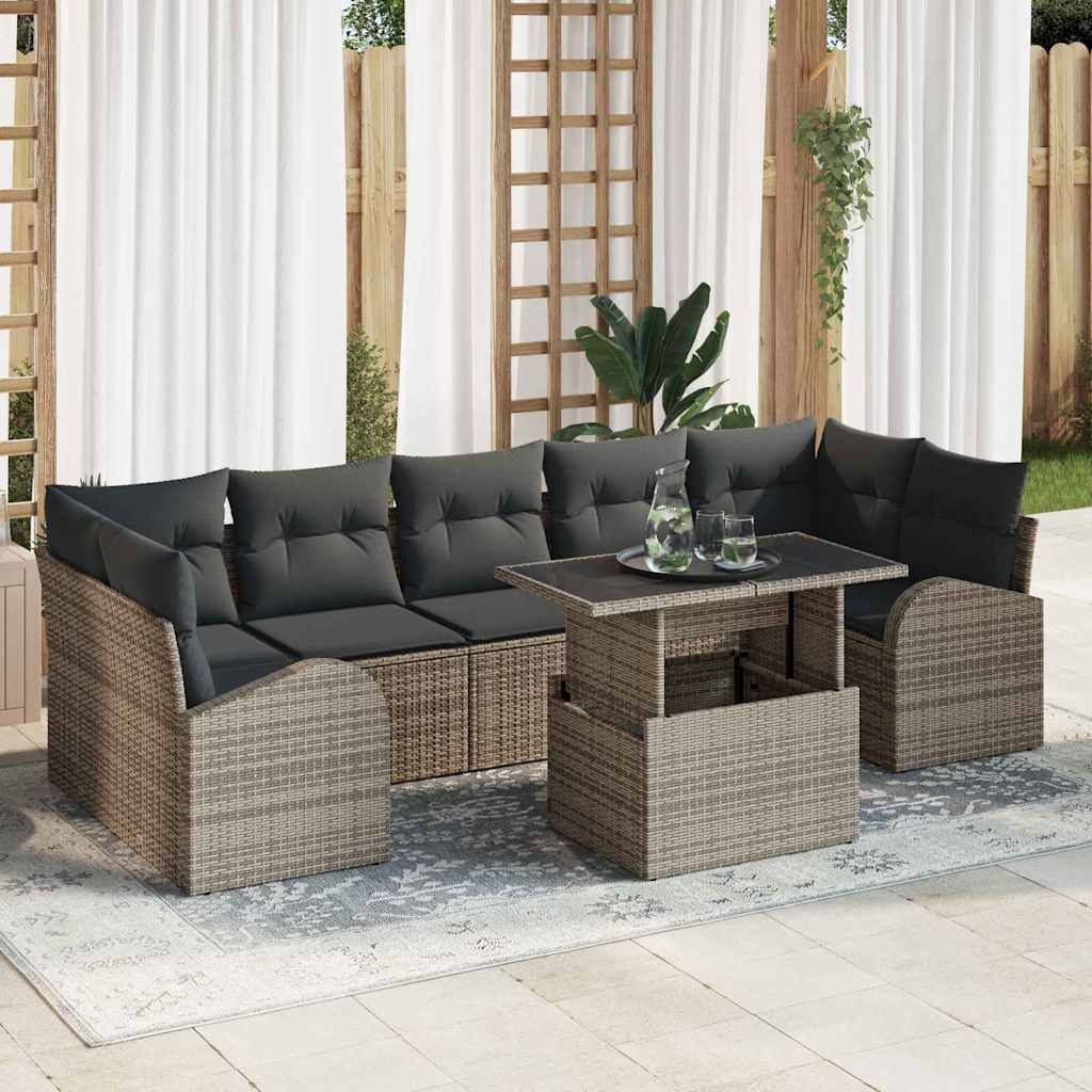 Tuin Sofa Set met kussen met opslag 8 pcs Grijs Poly Rattan is nu te koop bij PeponiXL, paradijselijk wonen!