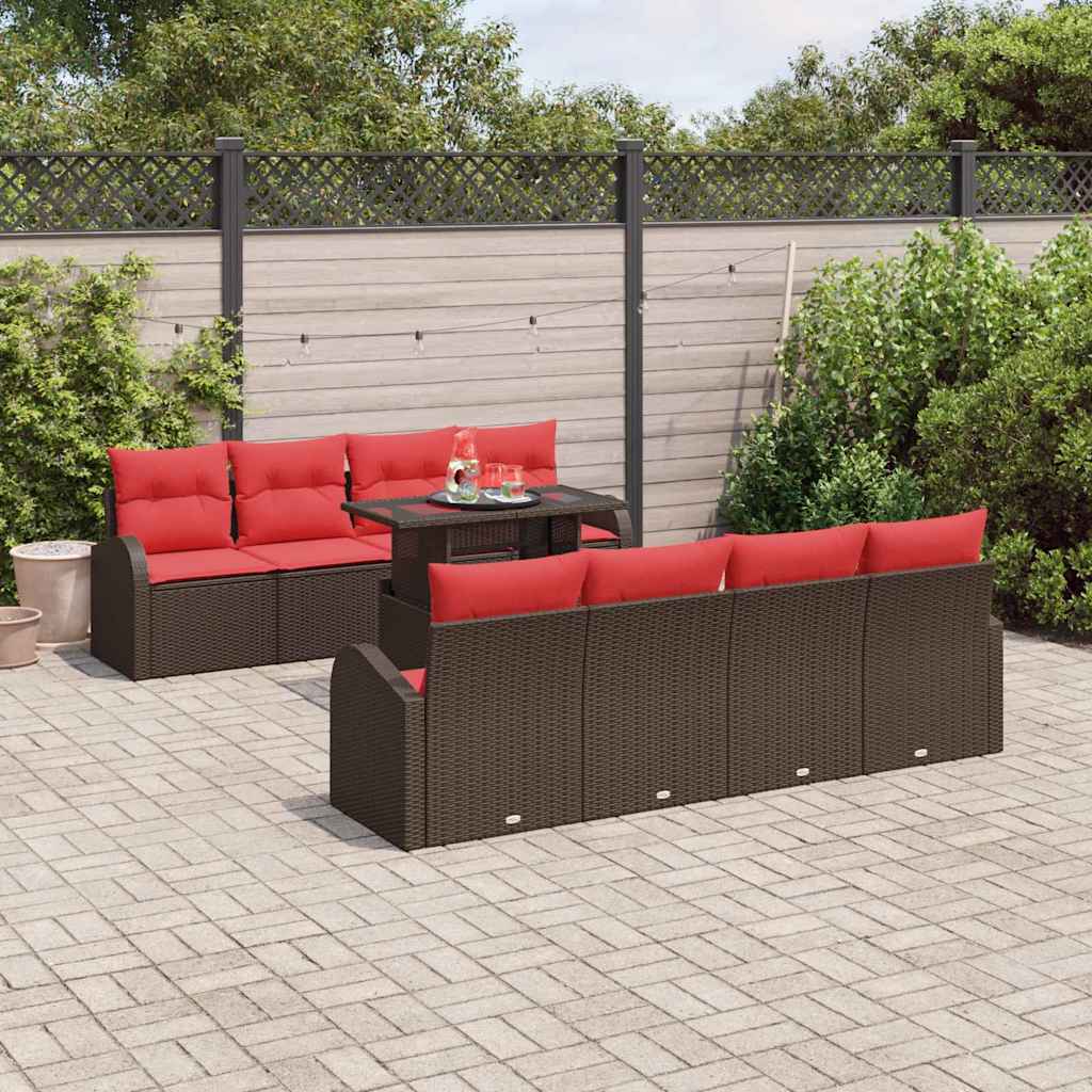Tuin Sofa Set met kussen met opslag 9 pcs Bruin Poly Rattan is nu te koop bij PeponiXL, paradijselijk wonen!