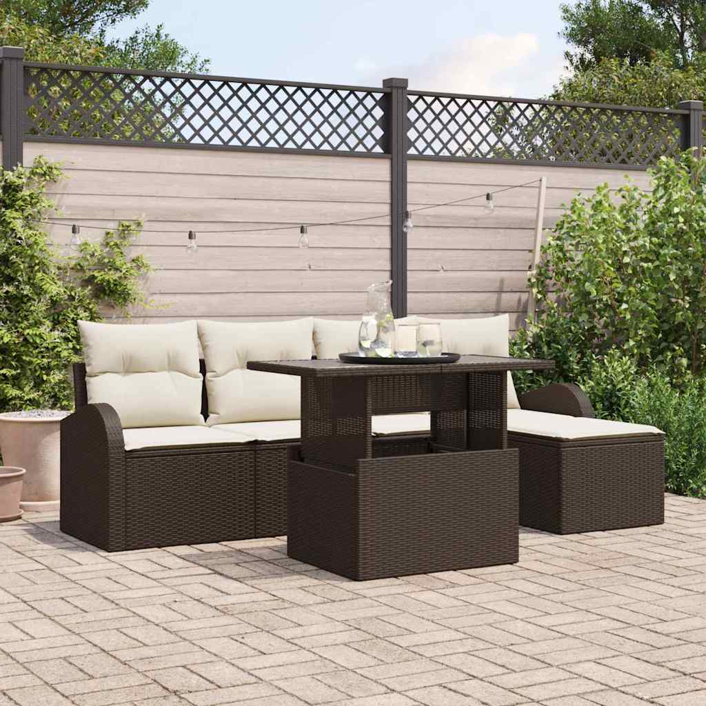 Tuin Sofa Set met kussen met opslag 6 pcs Bruin Poly riet is nu te koop bij PeponiXL, paradijselijk wonen!