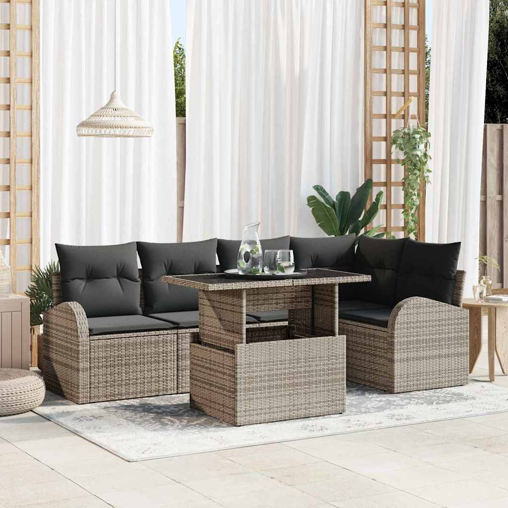 Tuin Sofa Set met kussen met opslag 6 pcs Grijs Poly riet is nu te koop bij PeponiXL, paradijselijk wonen!