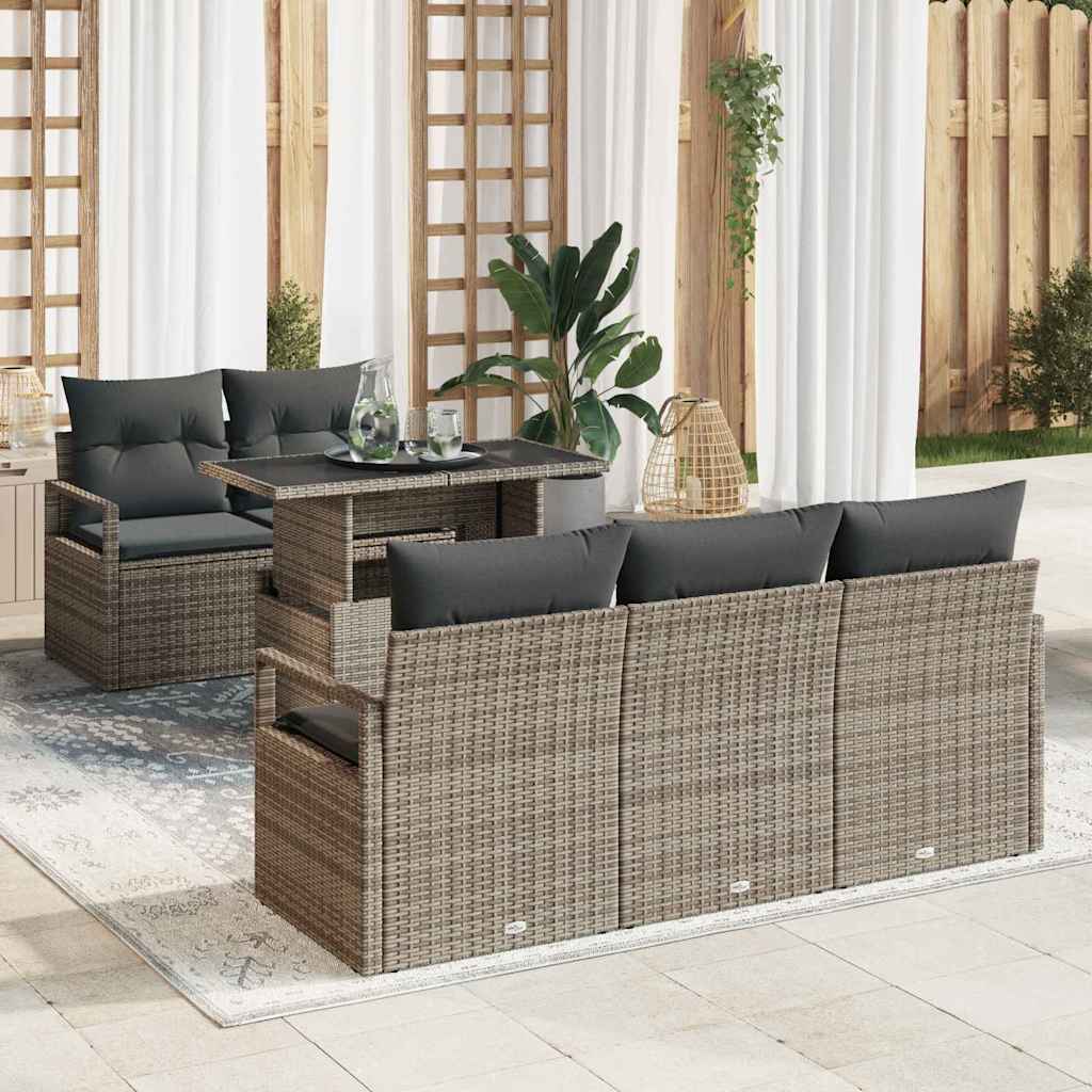 Tuin Sofa Set met kussen met opslag 6 pcs Grijs Poly riet is nu te koop bij PeponiXL, paradijselijk wonen!